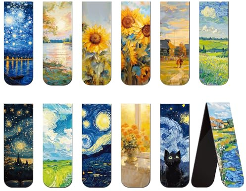 Uniclife 12 Pcs Magnetic Bookmark with Oil Painting Designs, Bookmarks for Women, Magnet Book Marks for Book Lovers, Artistic Book Markers Clip for Readers, Teachers, Adults and Men