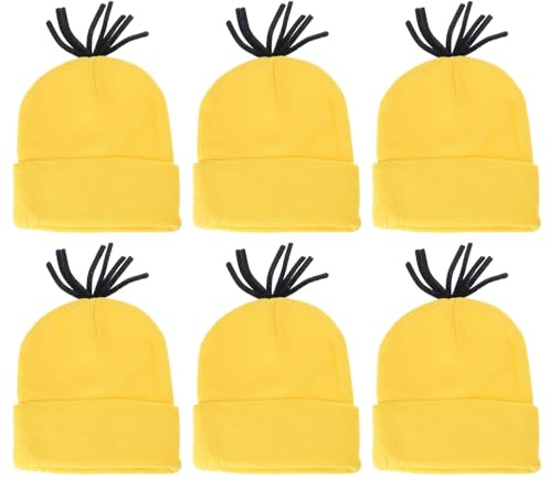 MARCBUSE 6 cappelli elastici gialli senza tesa in fibra acrilica traspirante per feste a tema famiglia, celebrazioni, cappelli invernali con nappe