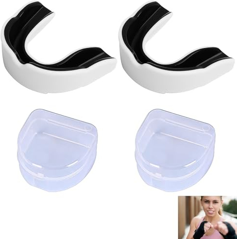 2 Pièces Protege Dents Sport, Protège Dents Boxe, Gouttière Dentaire en Silicone, Protection pour Boxe, MMA, Rugby, Hockey et Taekwondo, Ajustable, Confortable avec Boîte de Rangement, Protection Max
