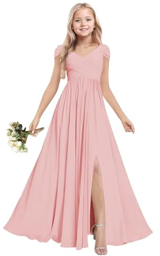 LECOYOYO Junior Abiti da damigella d'onore per matrimonio, in chiffon, da ragazza, con spalle scoperte, Colore: rosa., 7 anni
