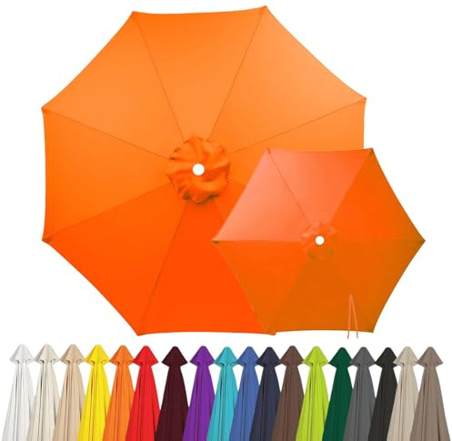 6/8 Varillas Cubierta de Repuesto para Parasol, Toldo de Repuesto Impermeable con UV Protección, 2m 2.7m 3.0m 4.0m Tela de Sombrilla de Patio y Jardín Terraza Playa(Orange,8-RIBS-13FT/4.0m)