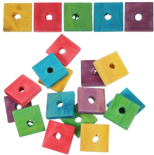 Ciieeo Parrot Chew Toy Wooden Blocks 50 Pieces with Pre Drilled Hole | Smooth Burr Free Polished Edges, Bamboo and Wood Slices, for Cage Use and Interactive Training Sessions Random Color