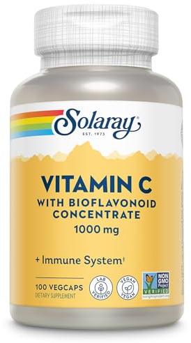 SOLARAY Vitamin C with Bioflavonoid Concentrate - Rose Hips, Acerola Cherry and Bioflavonoids - Vitamin C 1000mg - Immune Function, Skin, Hair, Nails Support - Vegan - 100 Servings, 100 VegCaps