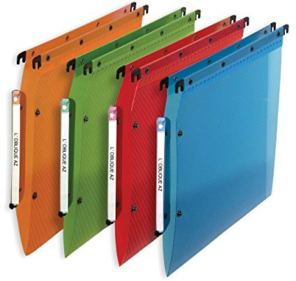 Elba - 100330599 Cartelle Sospese per Armadio in Polipropilene, Interasse 33, Fondo V, Formato Esterno 32.5x27.5, Arancio/Verde/Rosso/Azzurro, Confezione da 10 Pezzi