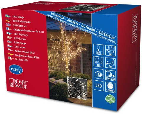 Konstsmide 3636-100 micro LED pussel ljuskedja (192 varma vita dioder, multif., 24 V ytterhölje, 5,76 W, svart kabel)