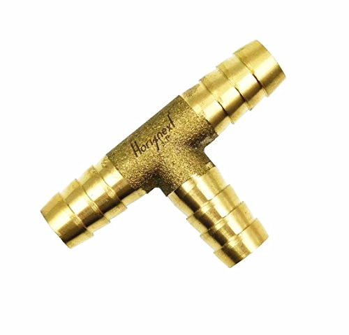 Horiznext Brass Hose Splicer Fitting Tee, 5/8 x 5/8 x 5/8 inch Hose ID Barbed