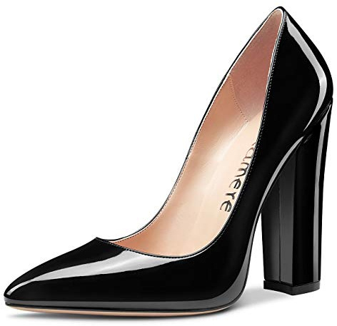 Castamere Escarpins Femme Bout Pointu Bloc Talon 12CM High Heel Shoes Noir Vernis Chaussures EU 40