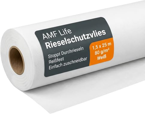 AMF Life Rieselskyddsfleece, grottskydd, golvskydd, underlag, täckfleece, 1,5 x 25 m, 80 g/m², vit