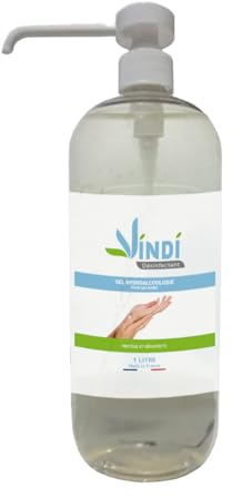 Vindi Désinfectant gel hydroalcoolique - Flacon pompe de 1L - Fabrication Française - 76% d'alcool - Virucide