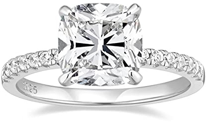 EAMTI 3.5CT 925 Sterling Silver Rings Cushion Cut Cubic Zirconia CZ Engagement Rings Wedding Bands for Women Promise Rings for Her Size 6