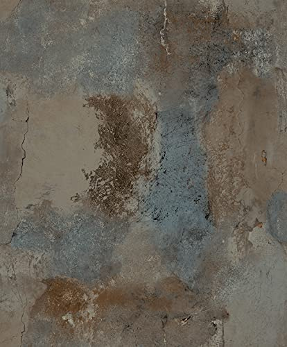 Grandeco Brandenburg Rustic Industrial Brown & Teal Concrete Textured Wallpaper