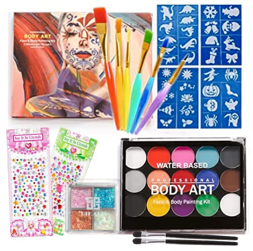 Bodypainting Schminke,Gesicht Farben Kinder Schminke Fasching Make-up,34 PCS Kinderschminke Set,Professionelle Gesichtsfarbe Kinder Schminke Geschenk für Fasching Halloween Karneval