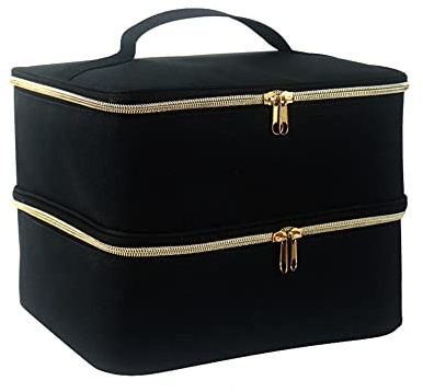Nail Polish Carrying Case, Double-Layer Nail Polish Storage Bag- Fits Nail Dryer Lamp and 30 Bottles(15ml/0.5 fl.oz), Nail Polish Organizer bag with Adjustable Dividers for Manicure Set (Black)