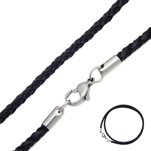 Ziegenleder Kette, Leder-Collier schwarz, halskette leder damen herren 2mm robuste und weiche Glattleder mit Verschluss Kette robuste und weiche Glattleder mit 925 Silber Karabiner