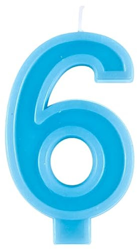 Unique 11796 - Birthday Candle - 9 cm - Raised Border Shape - Number 6 - Blue Colour - 1 Count (Pack of 1)