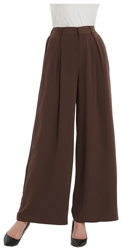 Tronjori Pantalones largos estilo Palazzo de pierna ancha y cintura alta para mujer, talla regular, Chocolate, X-Small