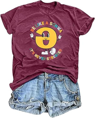 Be Like A Schwa It's Never Stressed Shirt Women Autism Awareness T Shirts Speech Therapy Dyslexia Tees Tops Purple