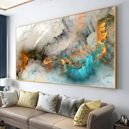 JACBON Marcos de lienzo abstractos de nube amarilla, gris claro, pintura en lienzo, póster impreso para pared, decoración de sala de estar, 70x140cm (28x55 pulgadas) marco interno