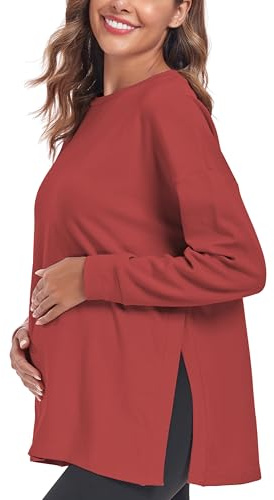 Love2Mi Camiseta de maternidad de manga larga para mujer, Madera Roja, S