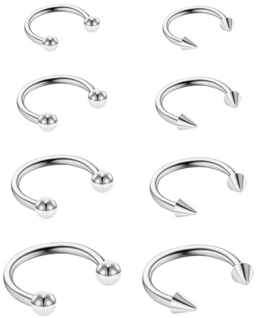 Yolev 16G Surgical Steel Nose Septum Horseshoe Hoop Earring Eyebrow Tragus Helix Lip Rings Stretching Kit Surgical Steel Horseshoe Gauges Piercing Kit for Women Men(Silver)