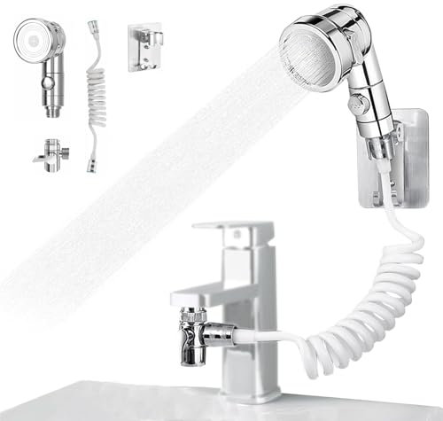 KOMUNJ Doccette per Lavandino Bagno, Doccetta per Lavandino con Tubo Estensibile, Con 3 Modalità Di Spruzzo, Per Il Lavaggio Dei Capelli Del Bagno, Disabili, Anziani, Feriti, Neonati, Animali
