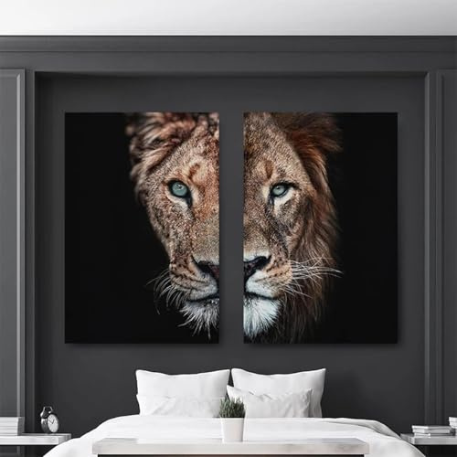 Pinturas en lienzo de león y leona en la pared, carteles y grabados decorativos modernos, cuadros en blanco y negro, 70 x 100 cm, 2 piezas sin marco