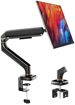 Ibergrif Supporto Monitor da Scrivania per Schermi da 13-32, Braccio di Monitor Regolabile in Altezza con Molla a Gas, Inclinazione, Girevole, Rotazione, Gestione dei Cavi, VESA 75/100 mm -Nero