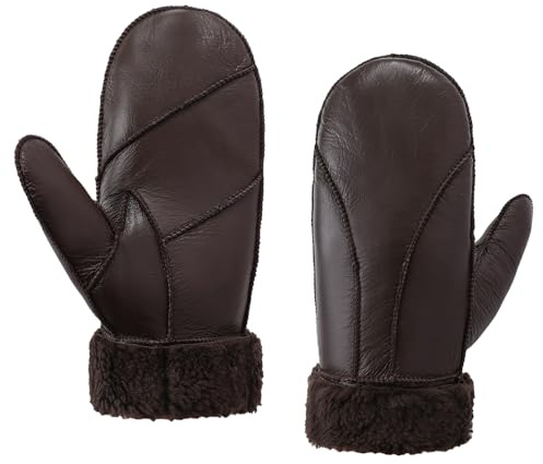 MGGMOKAY Donna Mitten Inverno,Guanti in pelle da donna,Shearling Caldo Guanti Pelliccia,Marrone,L