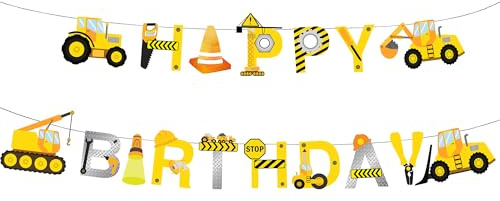 Construction Birthday Banner Dump Truck Party Supplies Banner for Builder Bulldozer Excavator Tank Truck Theme Boys Birthday Baby Shower Engineering Theme Party Favors