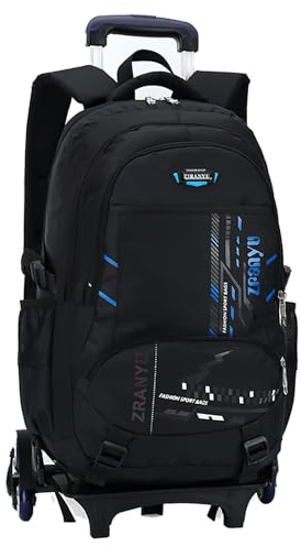 Zaino ruote Bambino Bagaglio Cabina Viaggio Bambino Ragazzo Ragazza Cartella Ruote Scuola 6-12 Anni Primaria, 9108-blu, Large