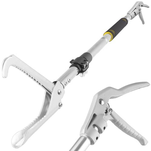 Frebuta Robuster Schlangengreifer, 175,3 cm, professionelle Schlangenzange, langer Griff, Schlangen-Futterzange für Klapperschlange, breite Backen, Edelstahlrohr (schwarze, gelbe Stange)