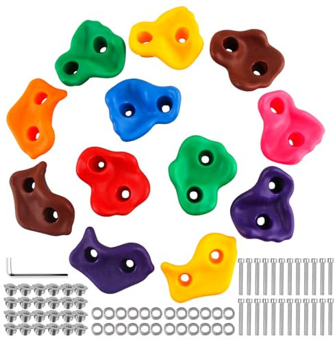 Yanghad Klettergriffe für Kinder, 12 Stück Klettersteine Kinder Outdoor, Boulder Griffe, Klettergriffe für Kinder Kletterwand Griffe mit Befestigungsschrauben für Spielturm und Kletterwand