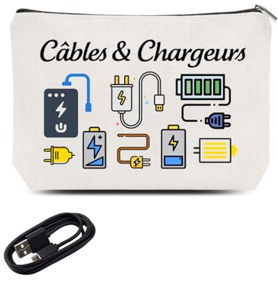 Borsa portaoggetti, cavo e custodia per caricabatterie, portatile, per accessori elettronici, da viaggio, per caricabatterie, organizer da uomo e donna, Stile8, 22 x 5 x 18 cm