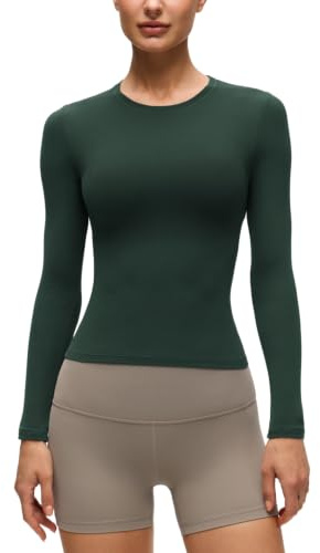 CRZ YOGA Softembrace Camisas de Manga Larga para Mujer Cuello Redondo Blusas Básicas de Otoño Leyenda Verde 40