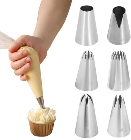 Set di 6 ugelli per grandi professionisti (580, 2D, 2C, 1M,1A,6B) per decorare cupcakes, torte, biscotti e frittelle - ugelli per pasticceria