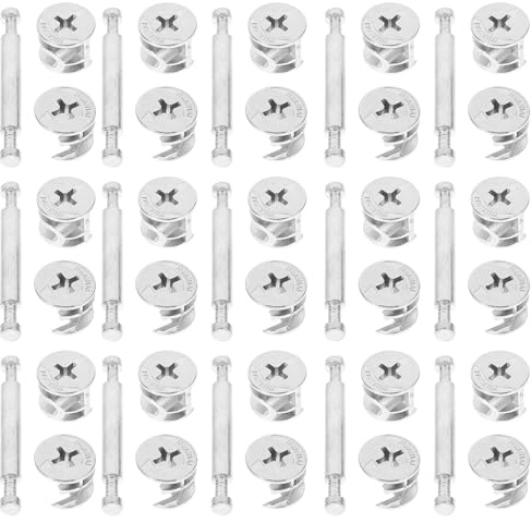 Healeved Furniture Connecting Cam Lock Fittings and Dowels Kit, Zinc Alloy Tri-head Connectors with 48mm Double-ended Rods, Metal Cabinet Fasteners for Kitchen and Wardrobe Assembly, 20