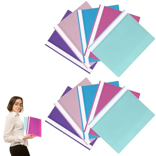 10PCS A4 Project Folder, Presentation Folders with Clear Cover and 2 Prongs, Plastic Display Folders, Document Organiser Holder Case for Office School A4 Report Document File