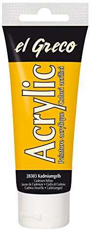 KREUL 28303 - El Greco Acrylic, 75 ml Tube in kadmiumgelb, hochpigmentierte, glänzende Acrylfarbe in Studienqualität, buttrig vermalbar, für pastose Malerei