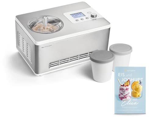 SPRINGLANE Heladera yogurtera 2 en 1 ELISA con compresor de refrigeración y función de calefacción, 2 l Máquina de helados y yogur en acero inoxidable, función de mantenimiento de frío