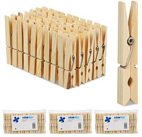 Relaxdays 400 x Wäscheklammern Holz, große Holzwäscheklammern, Basteln, Klammern zum Trocknen, Metallfeder, Holzklammern, Natur