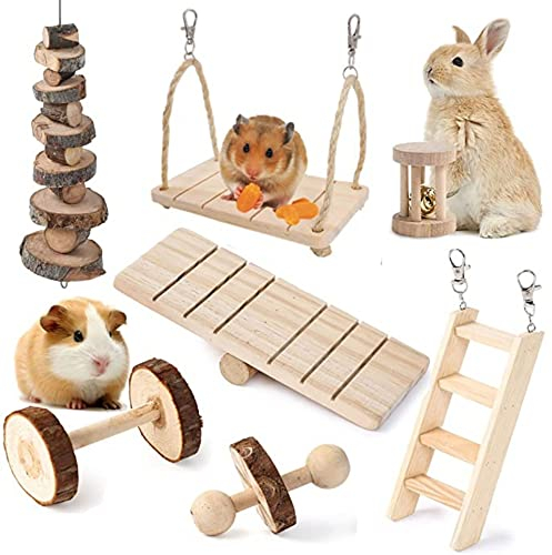 JanYoo Hamster-Kauspielzeug, Natürliches Holz Kaninchen Meerschweinchen Zahnpflege Molar Übungsspielzeug Leiter Zubehör für Kaninchen syrische Hamster Chinchilla Rennmäuse Ratten (7 Stück)