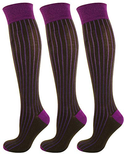 Mysocks 3 Pares Medias hasta la rodilla unisex acanaladas Marrón morado