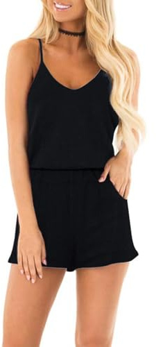TUONROAD Kurz Jumpsuit für Damen Sommer Schulterfrei Elegant Overall Schwarz Jumpsuits Casual Strand M