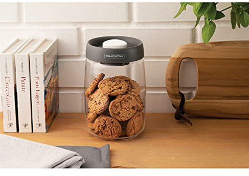 Tramontina Storage Jar, 1.2 L, Vacuum Lid, Glass, Food Storage Container, Diameter 10 cm, Height 17 cm, Dishwasher Safe, Transparent