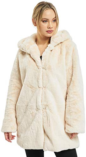 Urban Classics Ladies Hooded Teddy Coat aus Fake Kaninchenfell, Damen Mantel mit Kapuze und Seitentaschen, offwhite, M