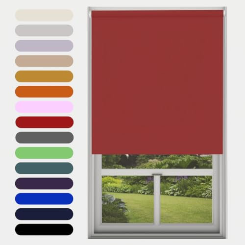 Red Blackout Roller Blind Metal Fittings Trimmable UV Protection Thermal Properties Premium Fabric Home Office Bedroom Kids Room Child Safe Easy Fit 60cm Width x 160cm Drop