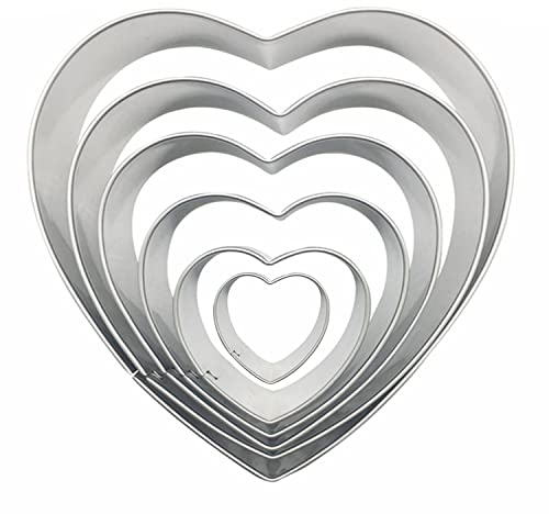 TAIANJI Heart Cookie Cutters Set, 6 PCS Fondant Cutter Stainless Steel Pastry Mould Mini Cookie Cutters for Baking Biscuits Decorating Cakes with Fudge