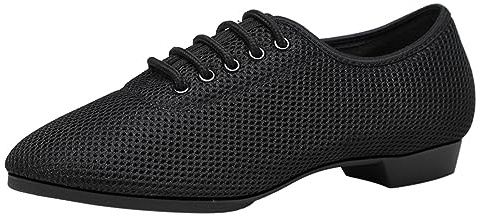 ZHENSI Zapatos De Baile Modernos Mujer Tacón Bajo Salón De Baile Latino Zapatos De Baile De Noche Malla Parte Inferior Suave,Negro,38 EU