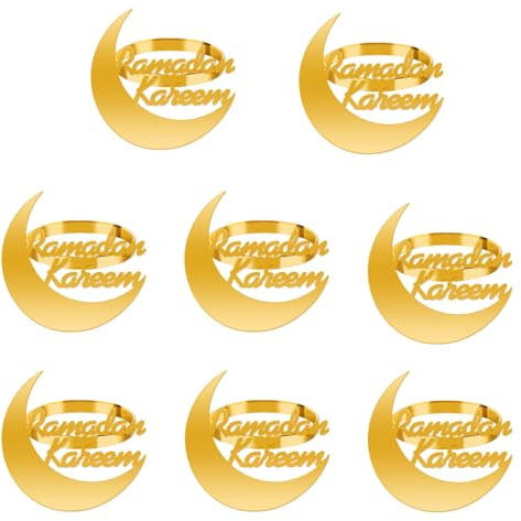 Serviettenringe Ramadan, 8 Stück Serviettenringe Gold, Ramadan Serviettenringe Gold, Alphabet Serviettenhalter aus Metall, Wiederverwendbar Serviettenringe für Ramadan, Hochzeit, Weihnachten, Bankett