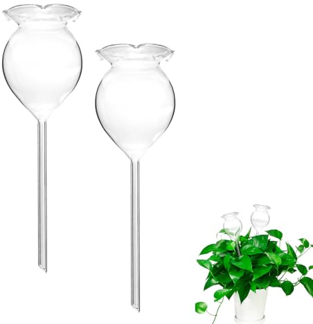 Gsycle 2 Pezzi Inserto per Fioriera Auto Irrigazione, Bulbi di Annaffiatoio Automatico A Forma di Fiori in Vetro Trasparente per Pianta di Vaso da Interno Ed Esterno
